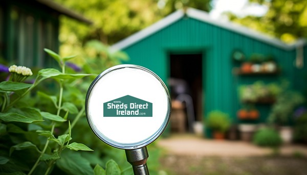 A magnifying glass inspecting a shed