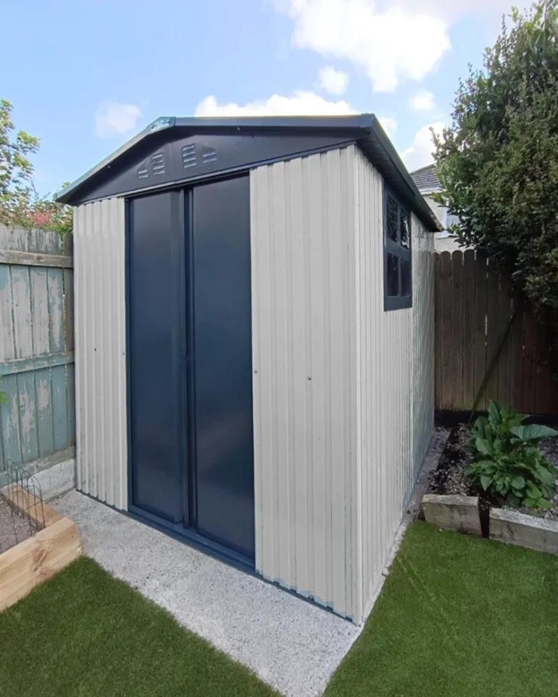 Mammoth Shed in off-white in a Dublin garden