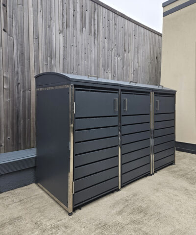 A side view of the modular bin store