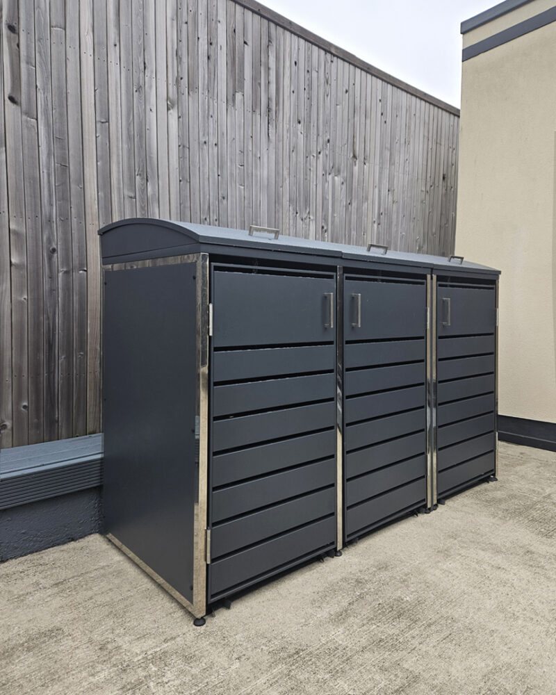 A side view of the modular bin store