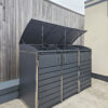 The side of the double and single modular bin stores side-by-side