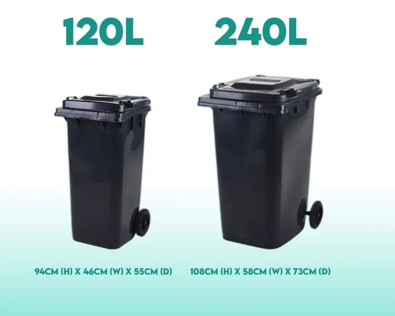 The 120L bin and standard 240L bin that is held in the Modular Bin Store