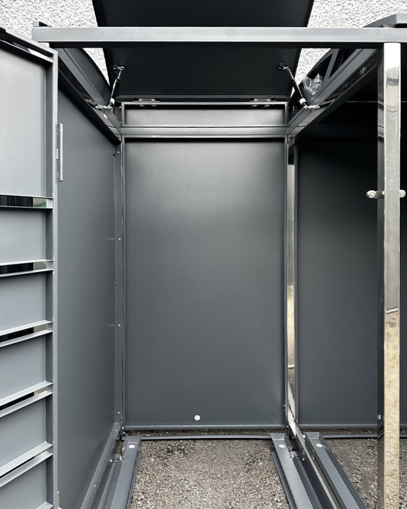 Inside view of the modular wheelie bin store