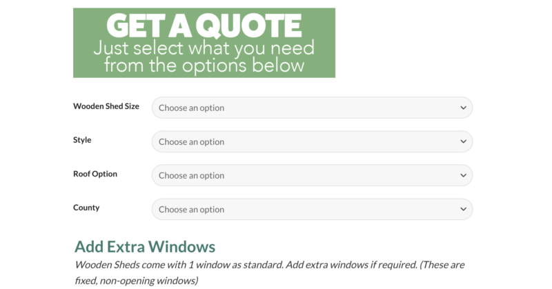 Wooden Shed options not selected