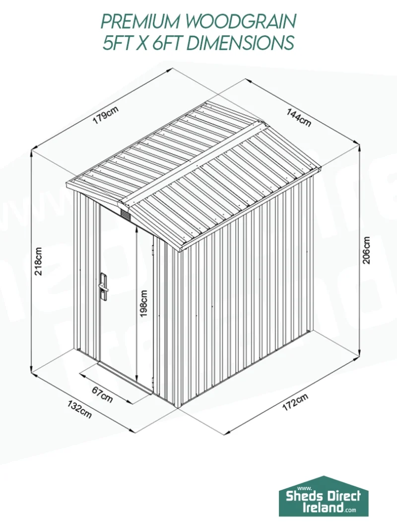5ft x 6ft Premium Woodgrain shed dimensions