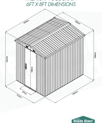 6ft x 8ft Premium Woodgrain shed dimensions