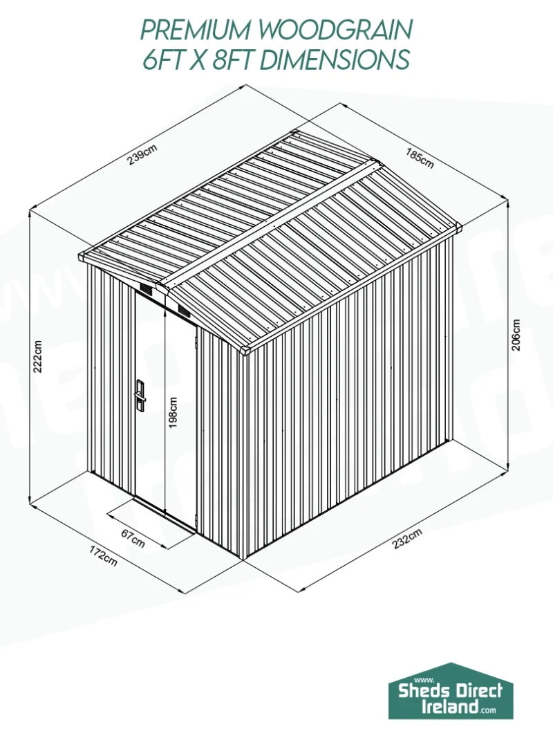 6ft x 8ft Premium Woodgrain shed dimensions