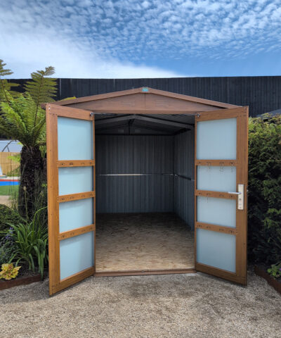 The premium woodgrain shed with interior details