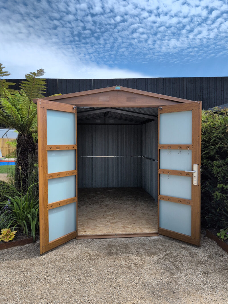 The premium woodgrain shed with interior details