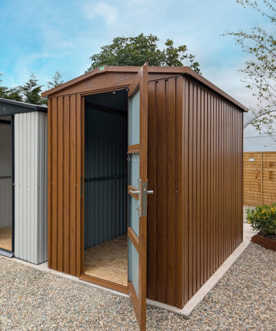 The 6ft x 8ft Premium Woodgrain shed on the Naas Road Showroom site