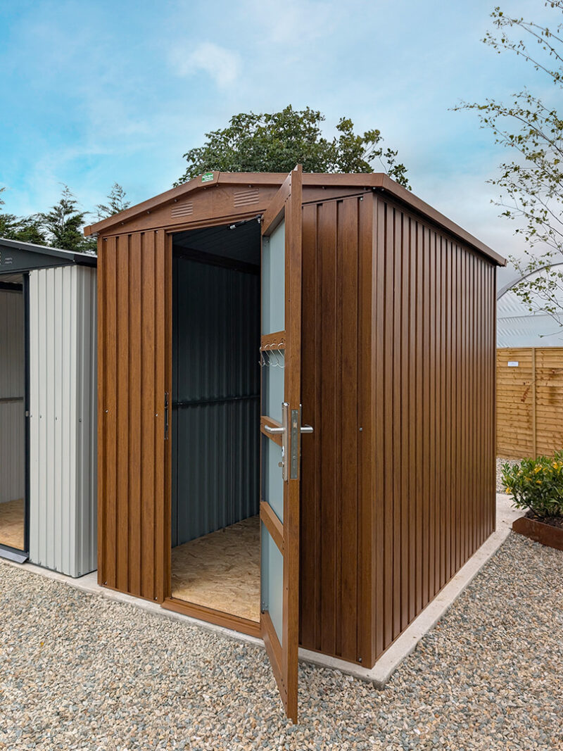 The 6ft x 8ft Premium Woodgrain shed on the Naas Road Showroom site