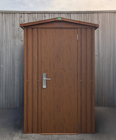 The front of the 5ft x 6ft premium woodgrain shed