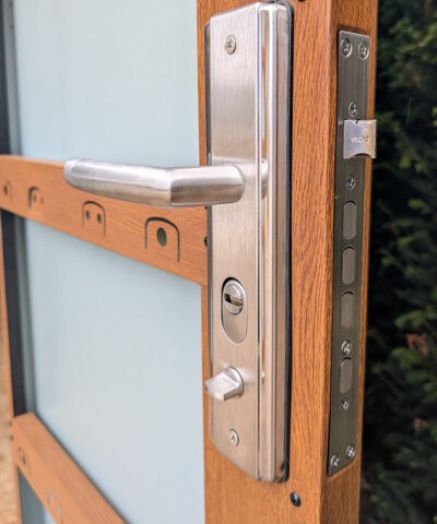 The door handle showing the locking mechanism
