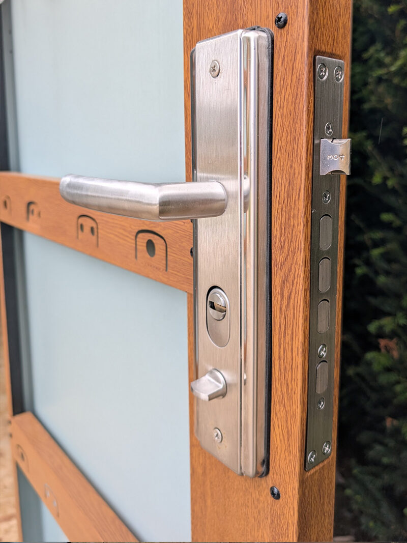 The door handle showing the locking mechanism