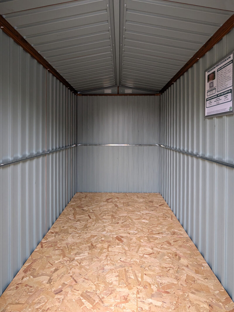 Interior view of the woodgrain shed, as seen from the door