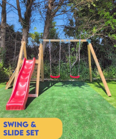 The swing and slide set with red accessories at the naas road showroom