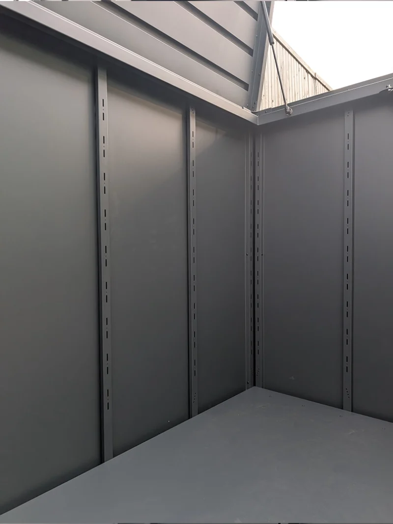 The internal corner of the outdoor storage box