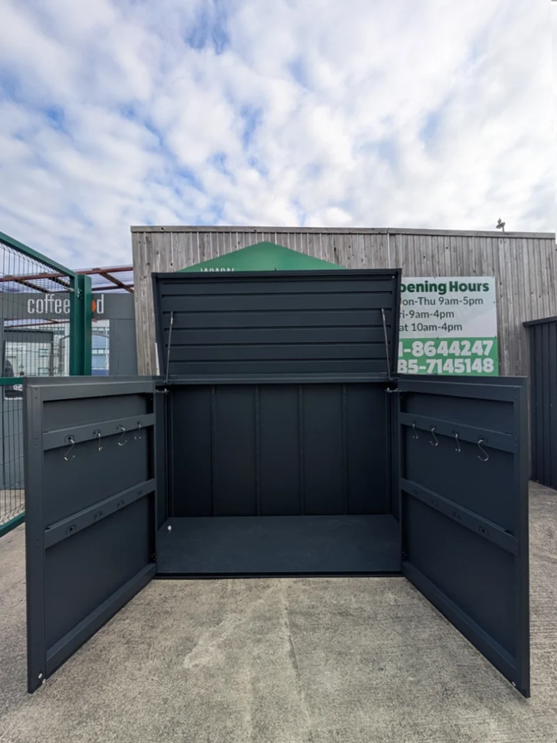 The outdoor box with all doors open