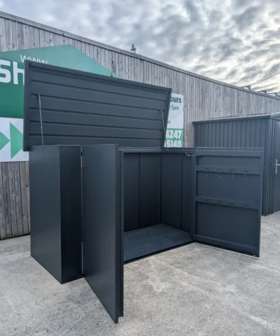 The side view of the outdoor box with all doors open