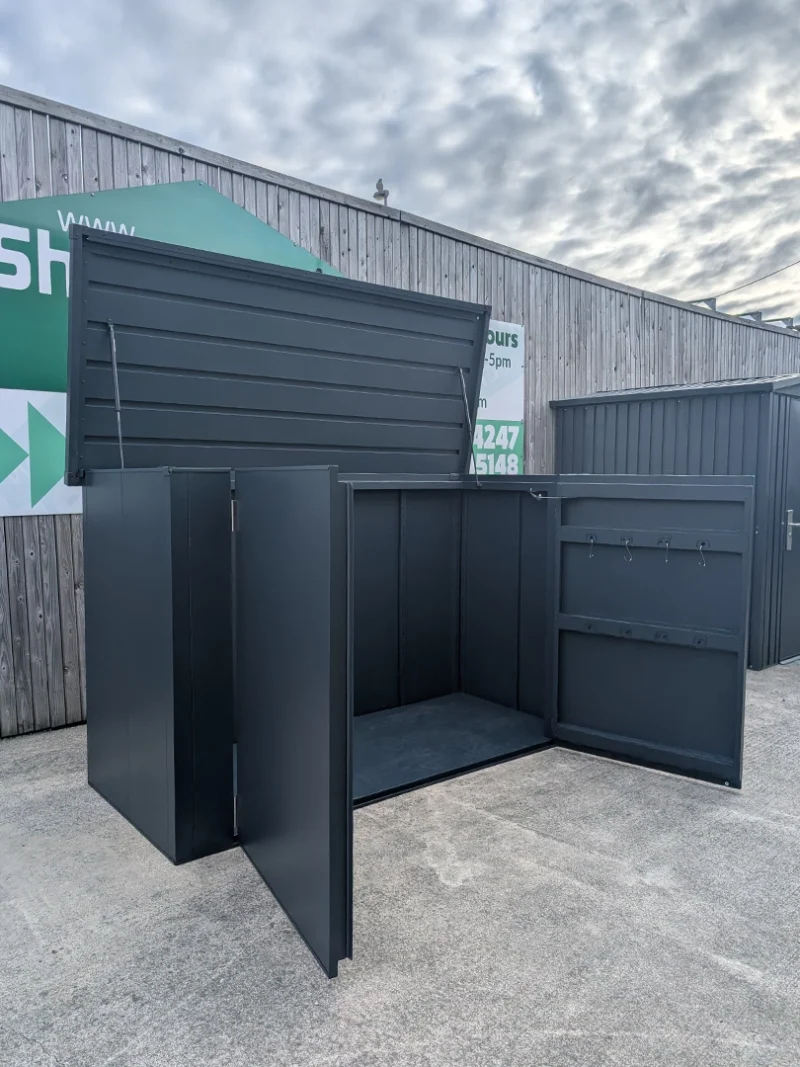 The side view of the outdoor box with all doors open