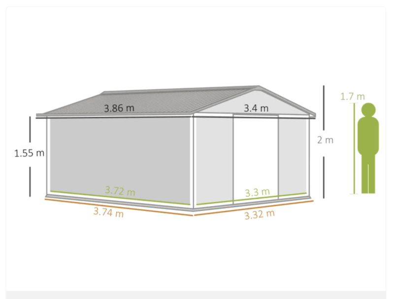 An image of a cheap sheds' diagram showing the door height of 1.55m