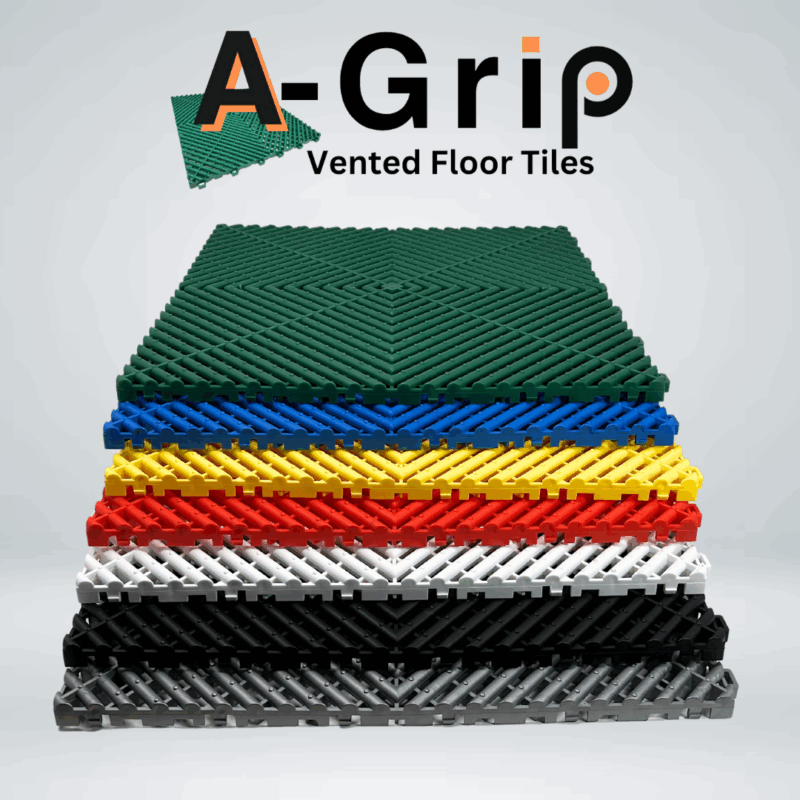 A-Grip Vented Floor Tiles stacked on top of each other.