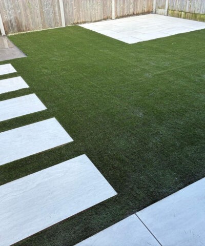 Paving Slabs and Artificial Grass laid together