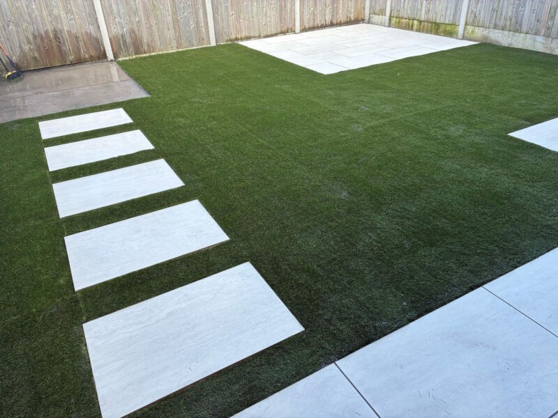 Paving Slabs and Artificial Grass laid together