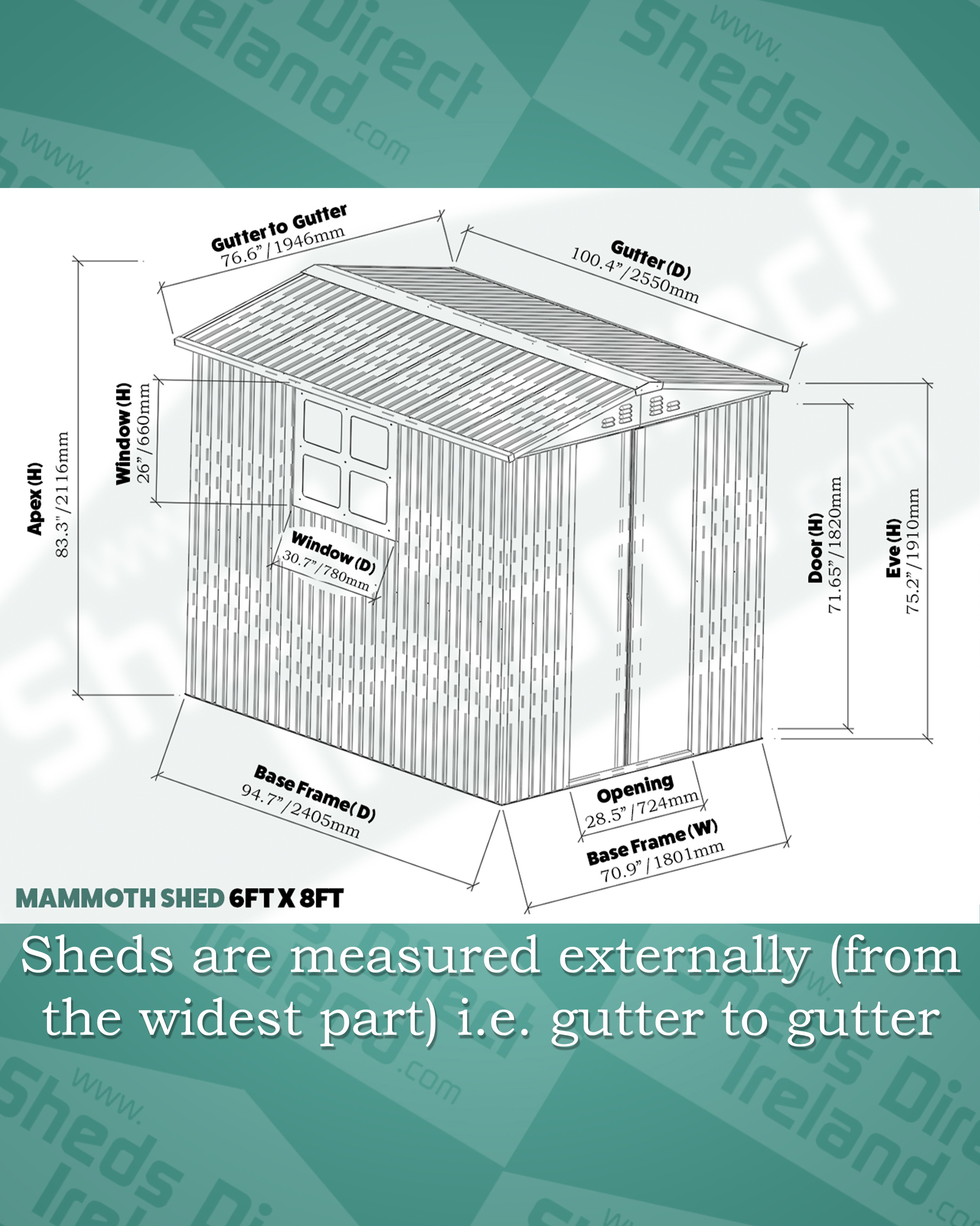 Dimensions of the 6ft x 8ft mammoth shed