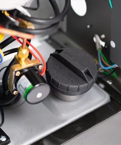 The internal workings and wires of the heater