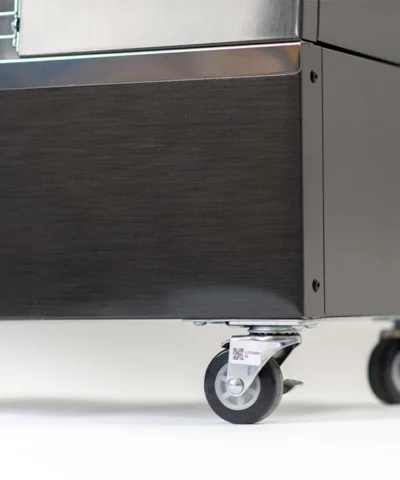 The caster wheels on the bottom of the machine