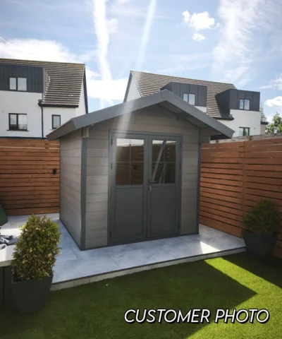 A customers photo of the Arthur shed in an enclosed suburban Dublin garden