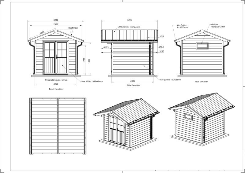 Arthur Garden Shed dimension with gutters