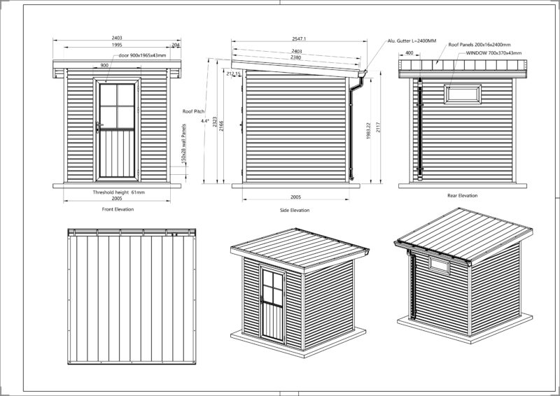 Bailey PVC Garden Shed dimension with gutters