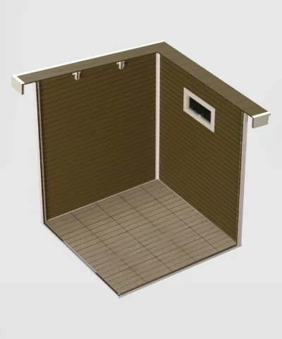 A cross-section view of the Bailey Garden Shed's interior