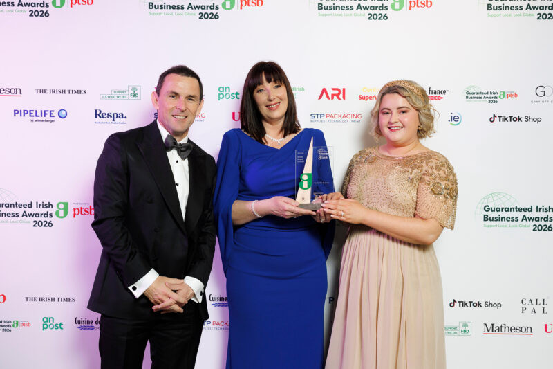 Patrick and Louise accepting the Guaranteed Irish award for family run business in 2026