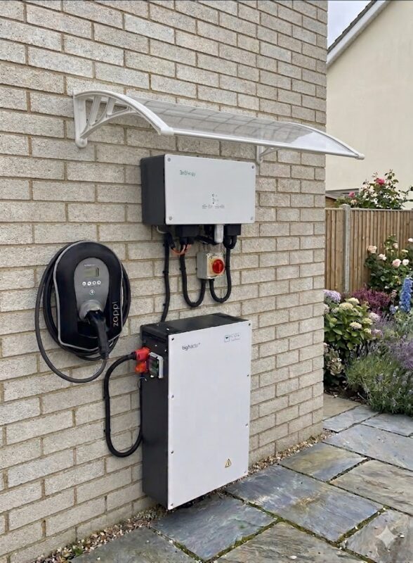 A Solar Inverter and Charging port covered by a door canopy