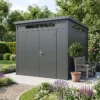 The Premium Panoramic shed in a beautiful garden